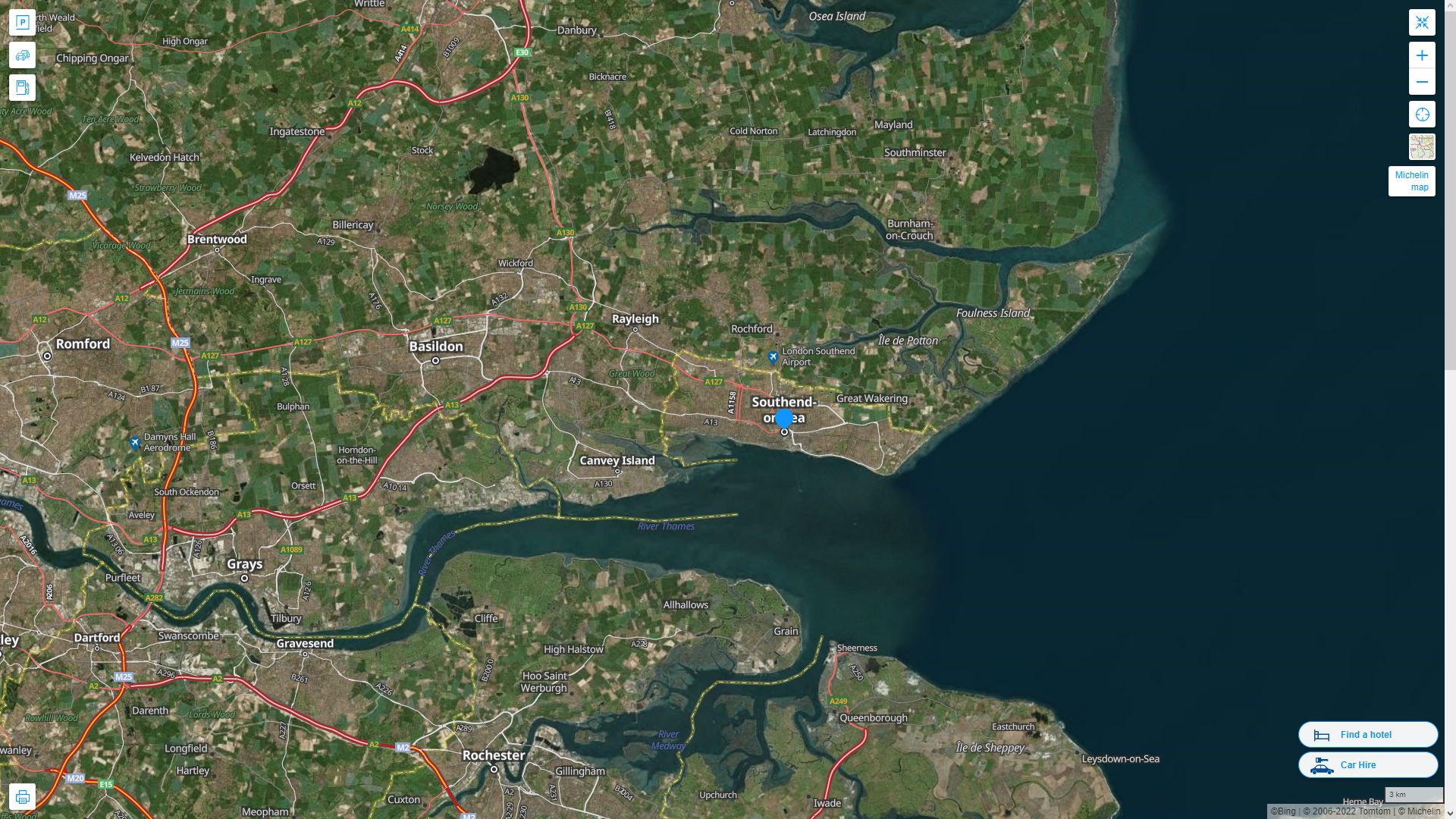 Southend on Sea Highway and Road Map with Satellite View